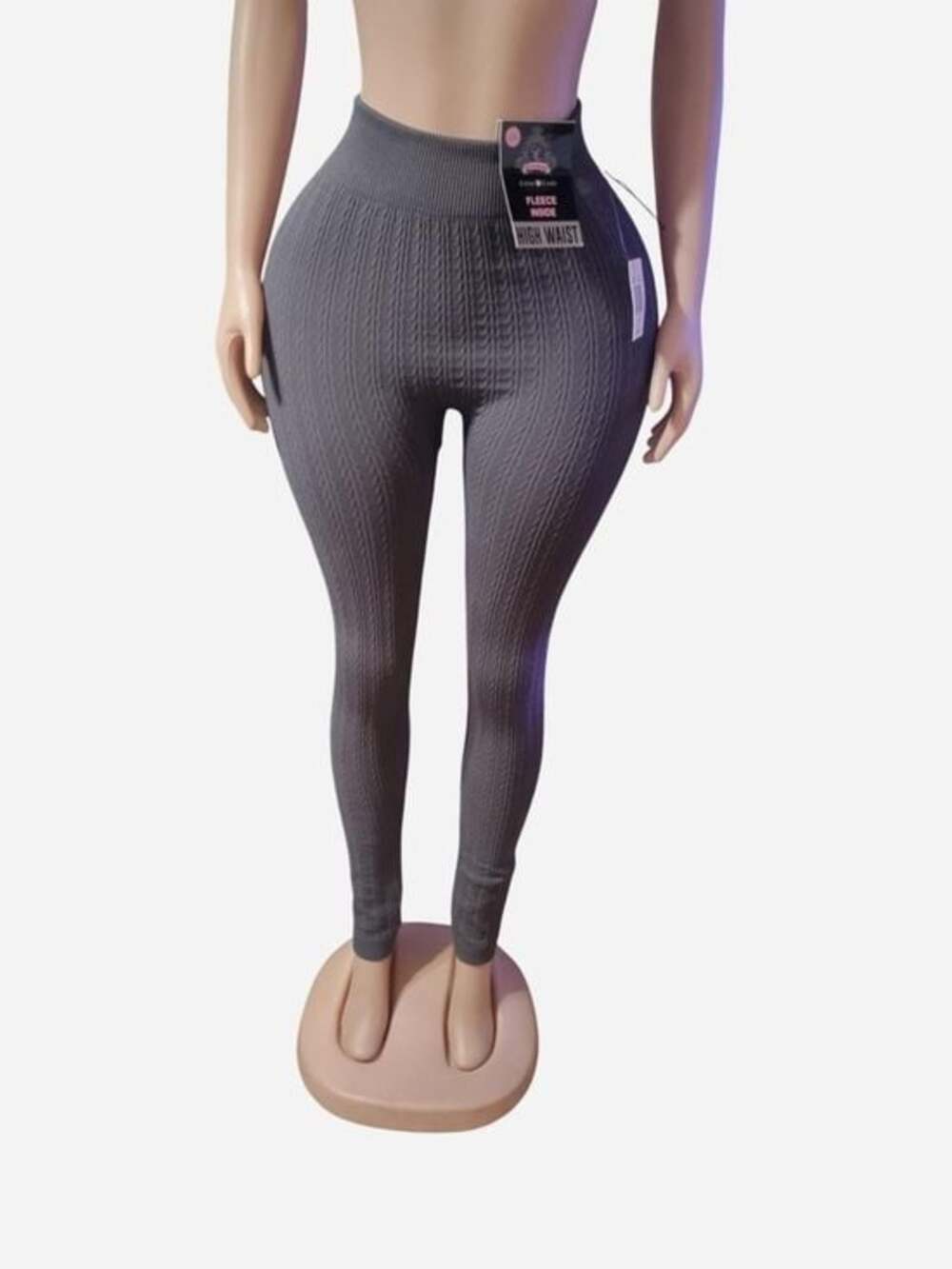 Cotton Candy High-Waist Ribbed Cable-Knit Leggings - Gray